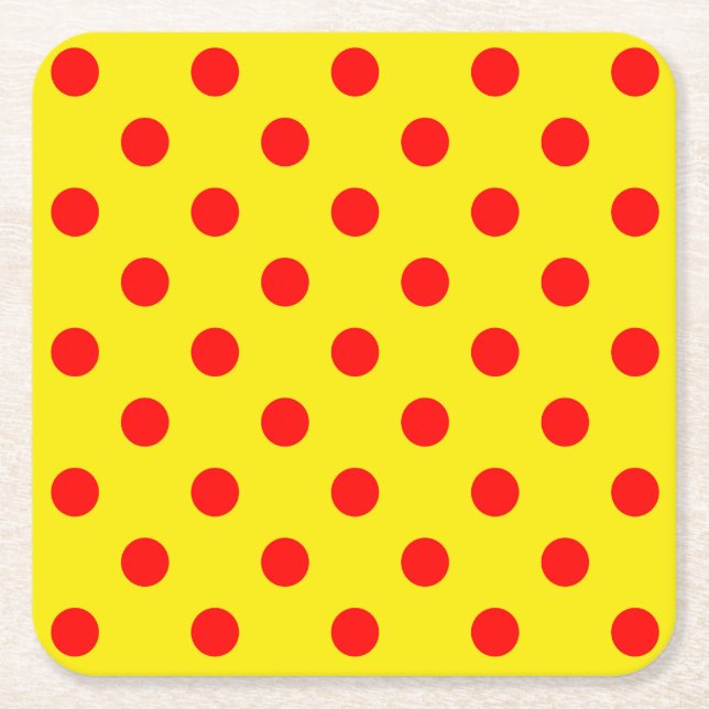 Red On Yellow Polka Dots Pattern Design  Square Paper Coaster (Front)
