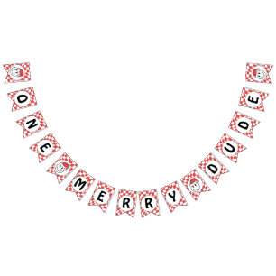 Red One Happy Dude Christmas 1st Birthday Decor Bunting