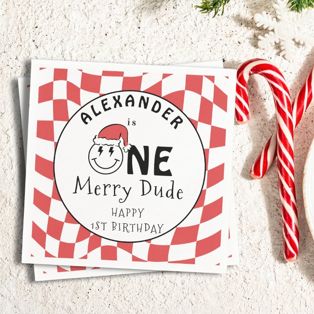 Red One Happy Dude Christmas 1st Birthday Decor Napkin (Creator Uploaded)