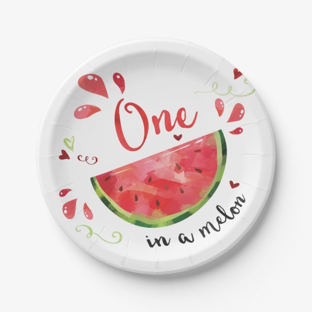 Red One in a Melon Birthday Party Paper Plates (Front)