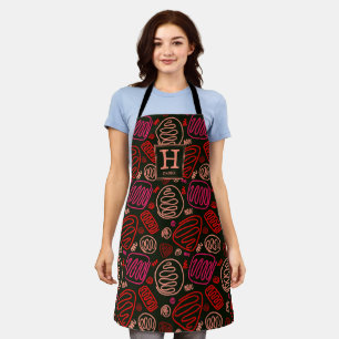 Red One Line Artistic Drawing Pattern Monogram Apr Apron
