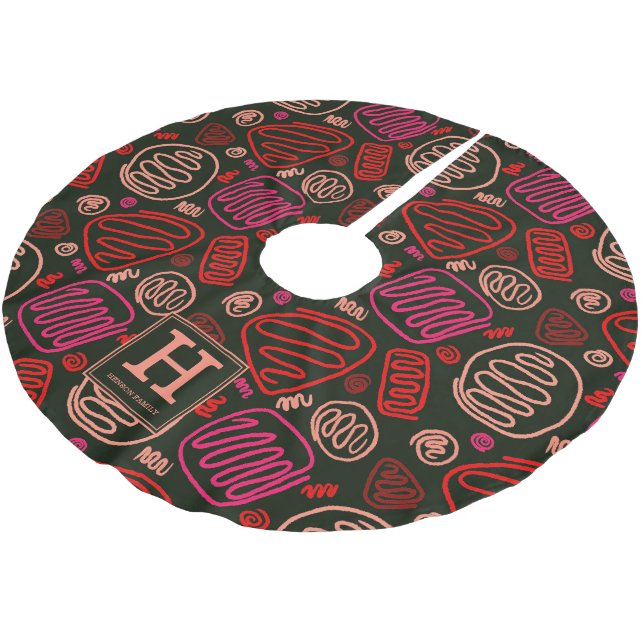 Red One Line Artistic Drawing Pattern Monogram Brushed Polyester Tree Skirt (Angled)