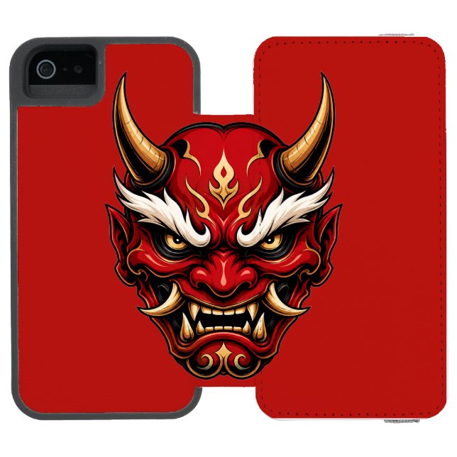 Red Oni Mask Wallet Phone Case Incipio iPhone Wallet Case (Folio Open)