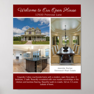 Red Open House Welcome Real Estate Photo Poster