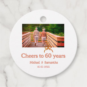 red or bow cheers to 60 years anniversary wedding favour tags