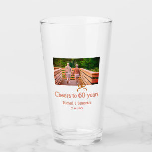 red or bow cheers to 60 years anniversary wedding glass