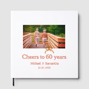 red or bow cheers to 60 years anniversary wedding  guest book