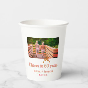 red or bow cheers to 60 years anniversary wedding  paper cups