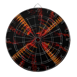 Red Orang Black Abstract Spiral Fractal Dart Board