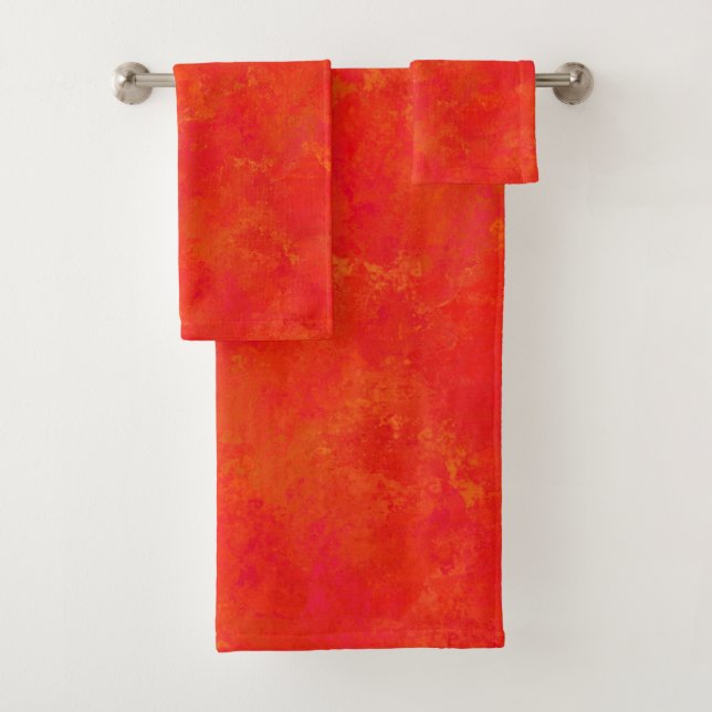 Red Orange Abstract Pattern Bath Towel Set (Insitu)