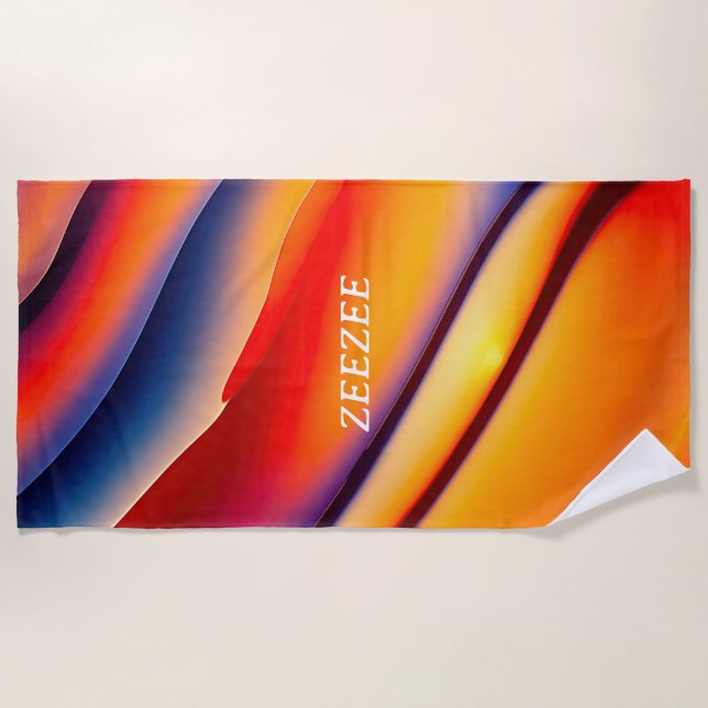 Red, Orange, and Blue Wavy Abstract Beach Towel (Front)
