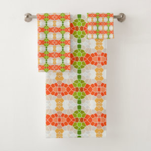 Red, Orange and Green Pattern Bath Towel Set