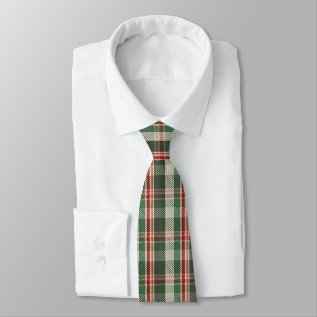 Red Orange And Green Tartan Plaid Pattern Neck  Tie (Tied)