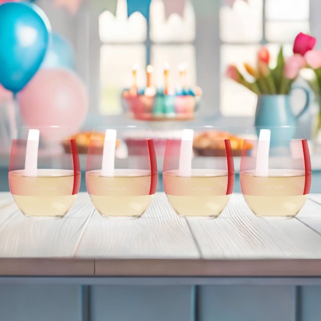 Red, orange, and pink brushstrokes blend together  stemless wine glass (Insitu (Baby Shower))