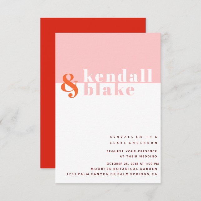 Red, Orange and Pink Minimalist Typography Wedding Invitation (Front/Back)
