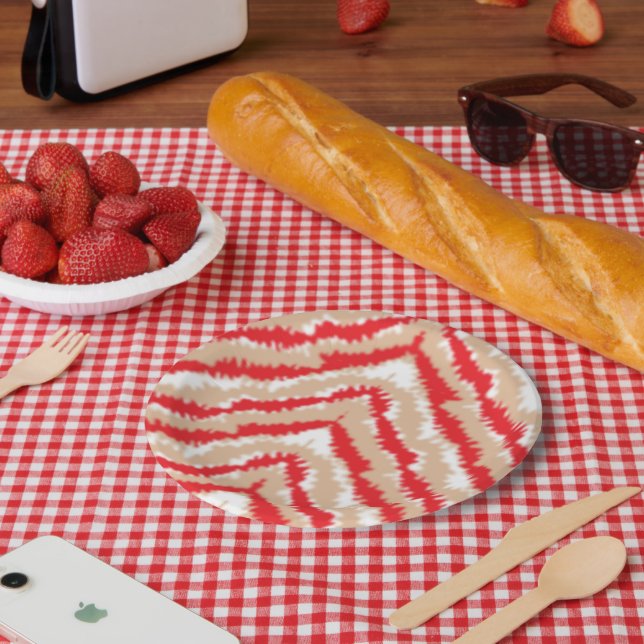 Red, orange, and pink textured patterns and motifs paper plate (Picnic)