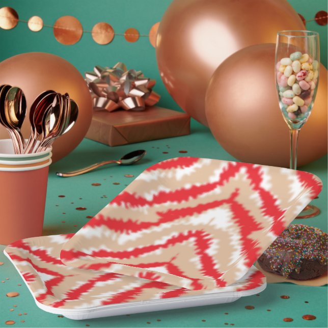 Red, orange, and pink textured patterns and motifs paper plate (Multi)