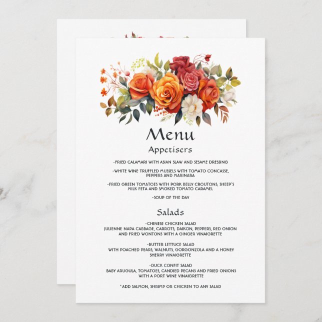 Red, Orange, and Sage Floral Menu (Front/Back)