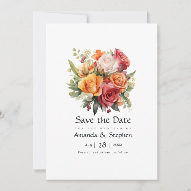 Red, Orange, and Sage Floral Save The Date (Front)
