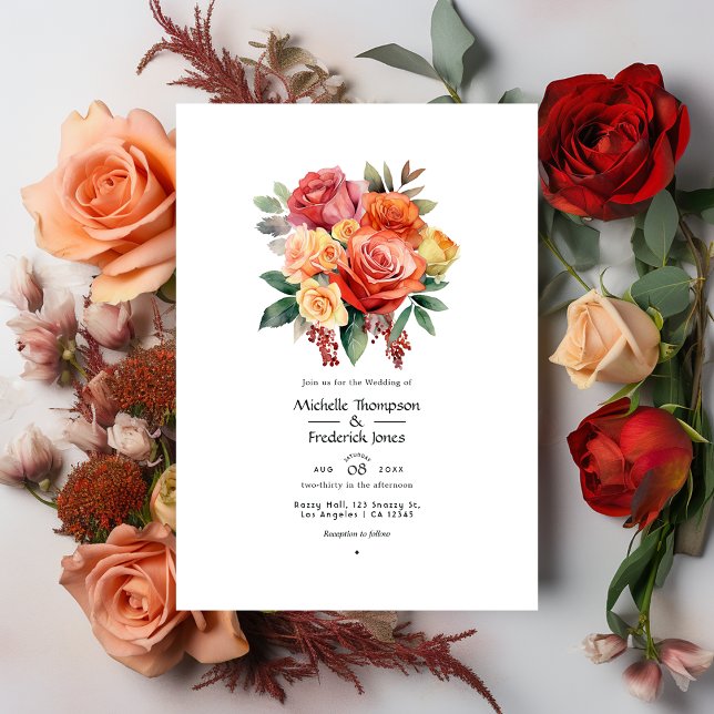 Red, Orange, and Sage Floral Wedding Invitation (Creator Uploaded)