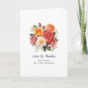 Red, Orange, and Sage Floral Wedding Photo Thank You Card