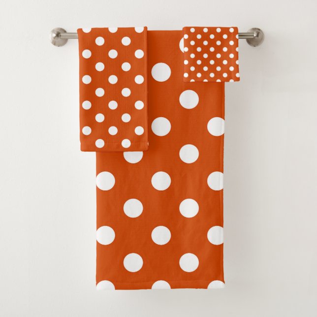 red orange and white dots bath towel set (Insitu)