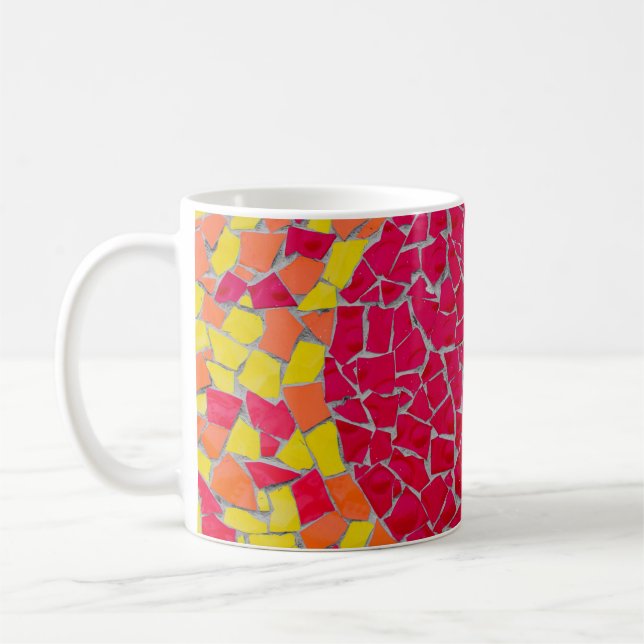 Red, orange, and yellow artwork coffee mug (Left)