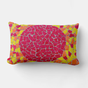 Red, orange, and yellow artwork lumbar cushion