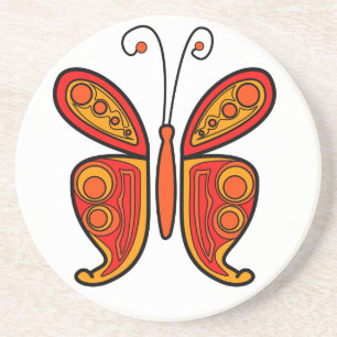 Red Orange and Yellow Butterfly Art Coaster