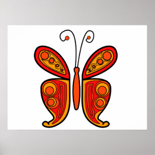 Red Orange and Yellow Butterfly Art Poster