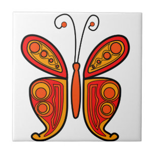 Red Orange and Yellow Butterfly Art Tile