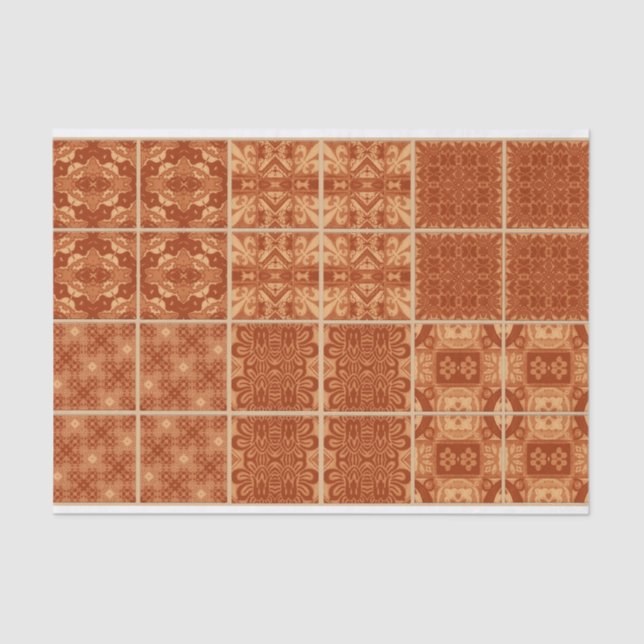 Red, orange and yellow tile decoupage tissue paper (Front)