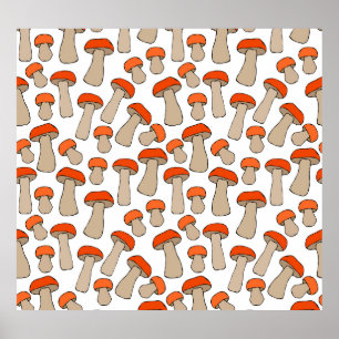 Red Orange Aspen Mushrooms Pattern Poster