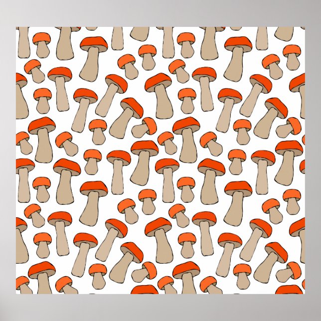 Red Orange Aspen Mushrooms Pattern Poster (Front)