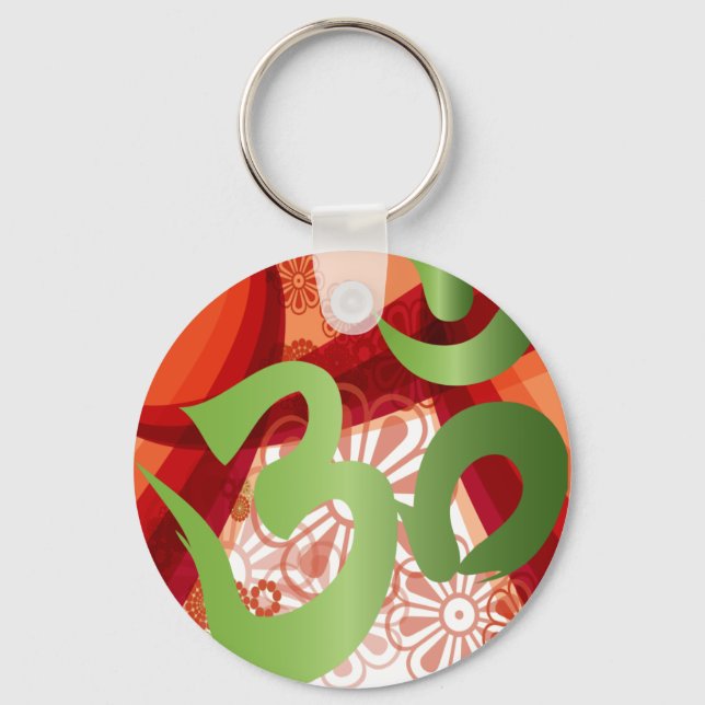 Red-Orange-Bg_Green-Om Key Ring (Front)