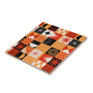 Red Orange Black Geometric Pattern Ceramic Tile