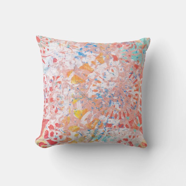 Red Orange Blue Abstract Floral Handmade Design Cushion (Front)
