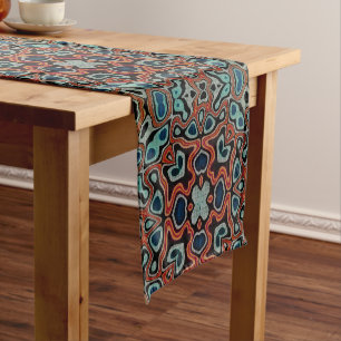 Red Orange Blue Aqua Turquoise Hip Bohemian Art Short Table Runner