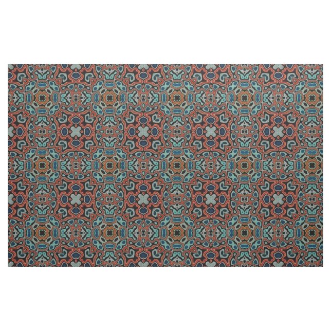 Red Orange Blue Aqua Turquoise Hip Orient Art Fabric (Fat Quarter)