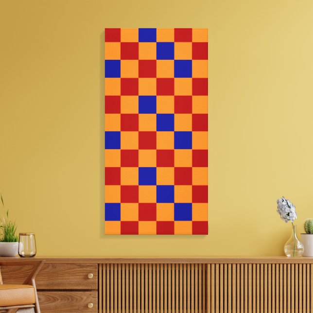 Red Orange Blue Checkered Pattern Design  Canvas Print (Insitu(LivingRoom))