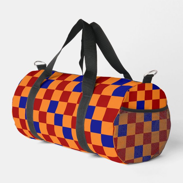 Red Orange Blue Checkered Pattern Design  Duffle Bag (Right Corner)