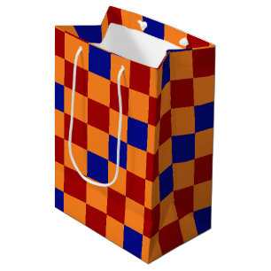 Red Orange Blue Checkered Pattern Design  Medium Gift Bag