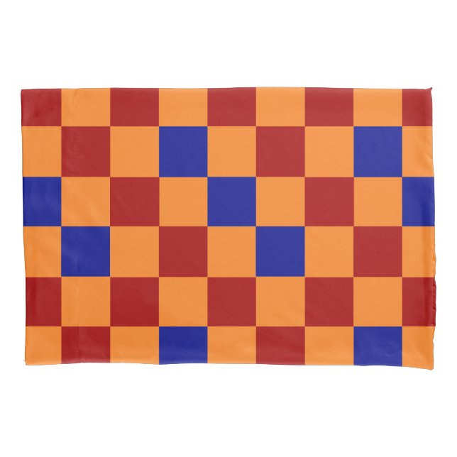 Red Orange Blue Chequered Pattern Design  Pillowcase (Front-Left)