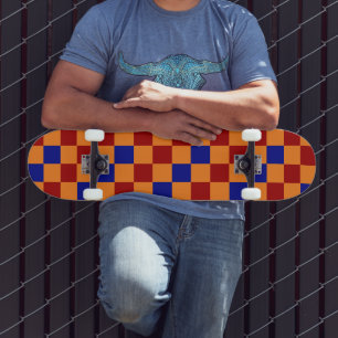 Red Orange Blue Chequered Pattern Design Skateboard