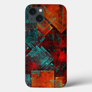 Red Orange Blue Squares Abstract Art iPhone 13 Case