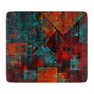 Red Orange Blue Squares Abstract Art Cutting Board