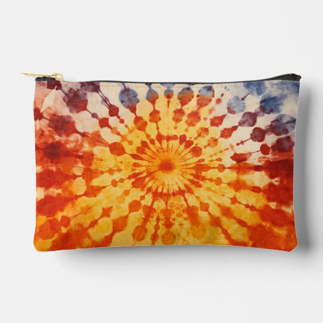Red Orange Blue Tie Dye Accessory Pouch (Front)