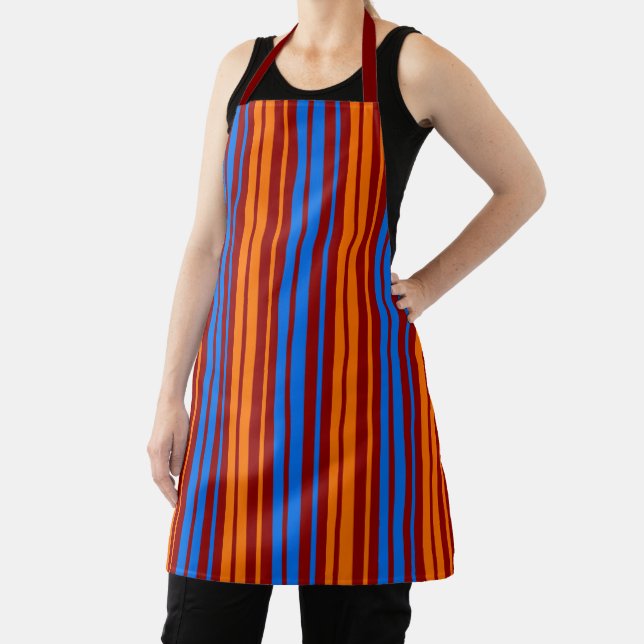 Red Orange Blue Vertical Stripes Design   Apron (Insitu)
