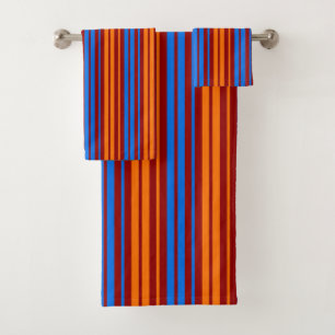 Red Orange Blue Vertical Stripes Design   Bath Towel Set