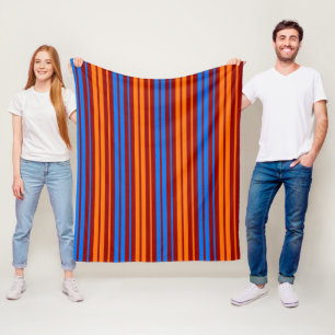 Red Orange Blue Vertical Stripes Design Fleece Blanket